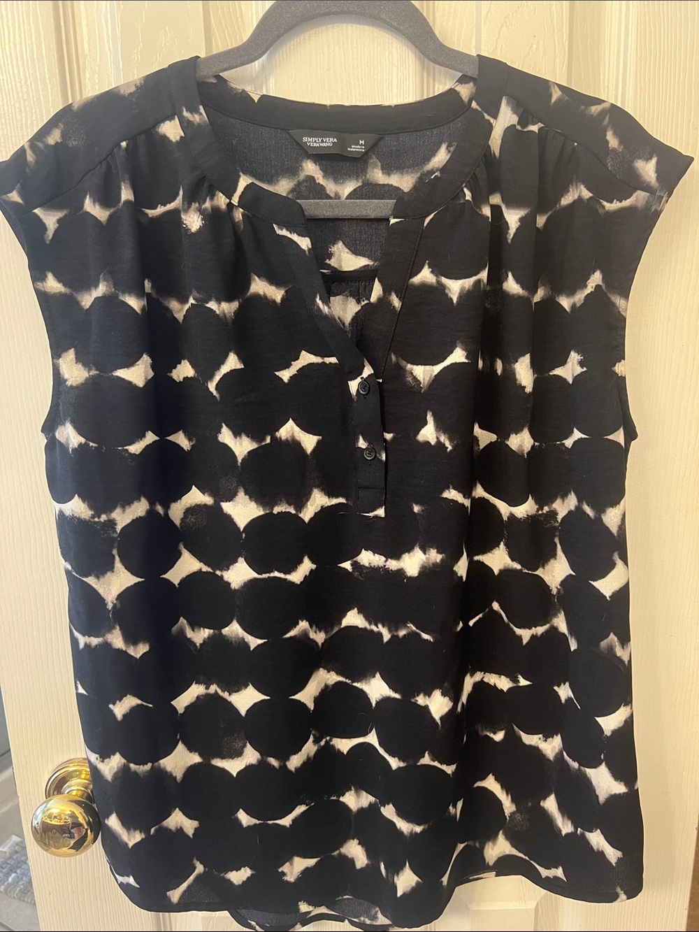 Simply Vera Vera Wang Black and White Dot-Print Cap Sleeve Blouse